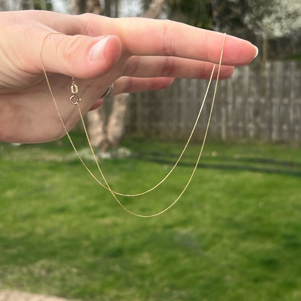 10K Solid Gold Box Chain Necklace- .5mm & 17.5”